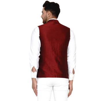 Maroon plain banarasi nehru-jacket 4