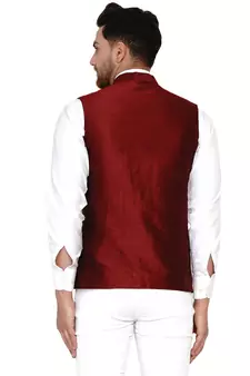 Maroon plain banarasi nehru-jacket