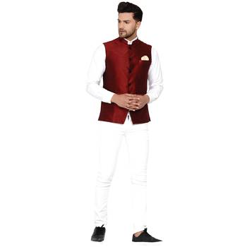 Maroon plain banarasi nehru-jacket 5