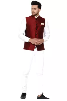 Maroon plain banarasi nehru-jacket