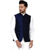 Blue plain banarasi nehru-jacket