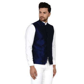 Blue plain banarasi nehru-jacket 2