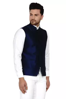 Blue plain banarasi nehru-jacket