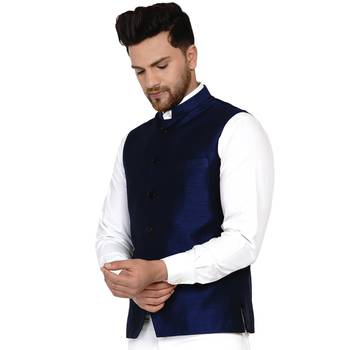 Blue plain banarasi nehru-jacket 3