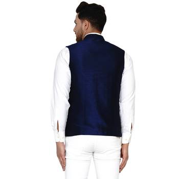 Blue plain banarasi nehru-jacket 4