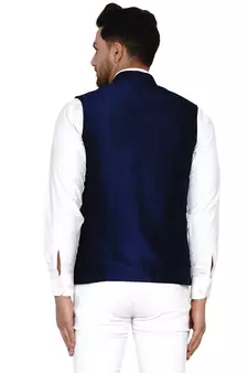 Blue plain banarasi nehru-jacket