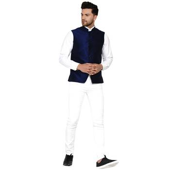 Blue plain banarasi nehru-jacket 5