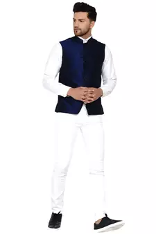 Blue plain banarasi nehru-jacket