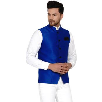 Blue plain banarasi nehru-jacket 2