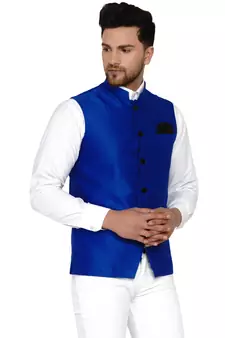 Blue plain banarasi nehru-jacket