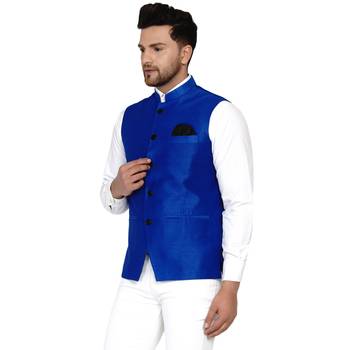 Blue plain banarasi nehru-jacket 3