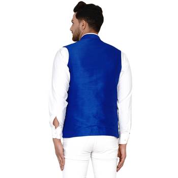 Blue plain banarasi nehru-jacket 4