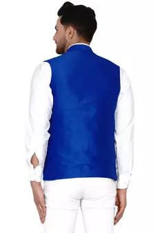 Blue plain banarasi nehru-jacket