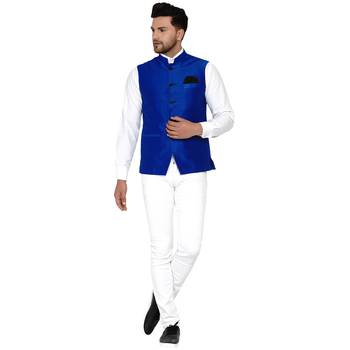 Blue plain banarasi nehru-jacket 5