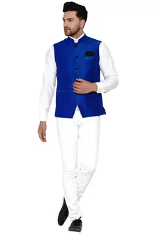 Blue plain banarasi nehru-jacket