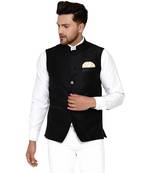 Black Plain Banarasi Nehru Jacket