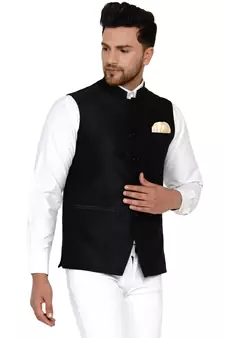 Black Plain Banarasi Nehru Jacket