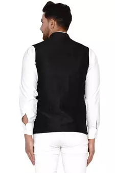 Black Plain Banarasi Nehru Jacket