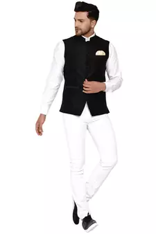 Black Plain Banarasi Nehru Jacket