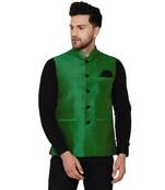 Green plain banarasi nehru-jacket