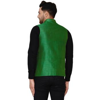 Green plain banarasi nehru-jacket 4