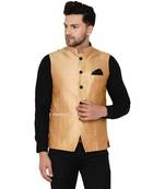 Gold plain banarasi nehru-jacket