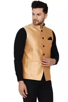 Gold plain banarasi nehru-jacket
