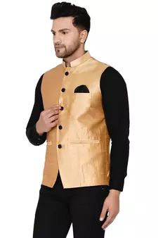 Gold plain banarasi nehru-jacket