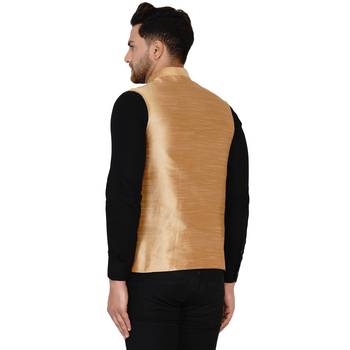 Gold plain banarasi nehru-jacket 4