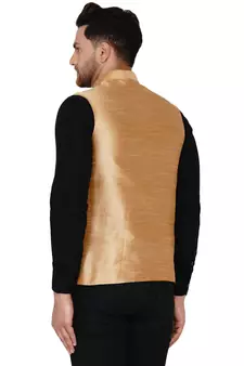 Gold plain banarasi nehru-jacket