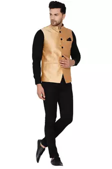 Gold plain banarasi nehru-jacket