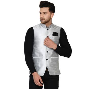Grey plain banarasi nehru-jacket 1