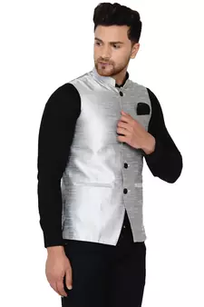 Grey plain banarasi nehru-jacket