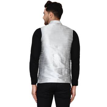 Grey plain banarasi nehru-jacket 4