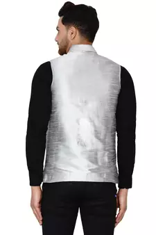 Grey plain banarasi nehru-jacket