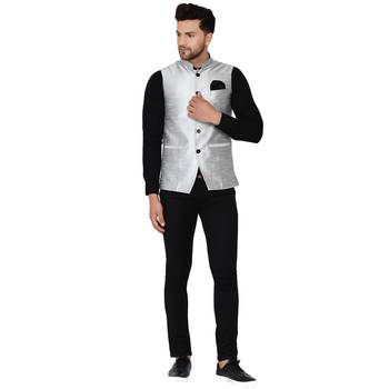 Grey plain banarasi nehru-jacket 5