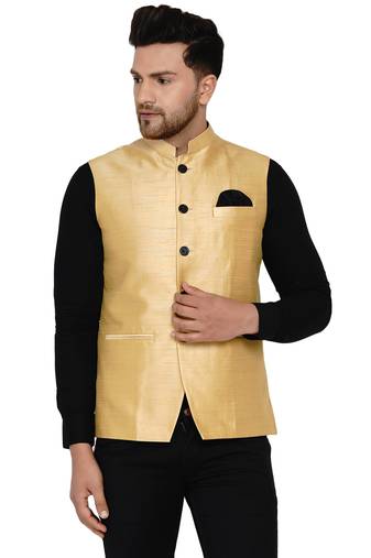 Gold plain banarasi nehru-jacket