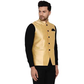 Gold plain banarasi nehru-jacket 2