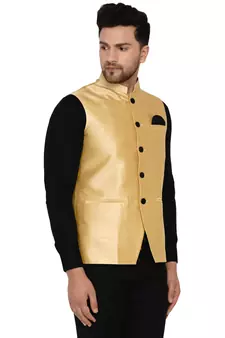 Gold plain banarasi nehru-jacket
