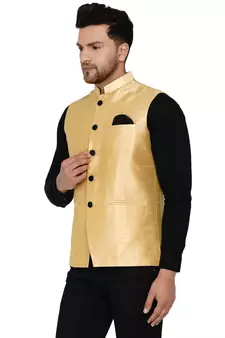 Gold plain banarasi nehru-jacket