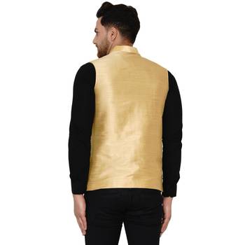 Gold plain banarasi nehru-jacket 4