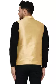 Gold plain banarasi nehru-jacket