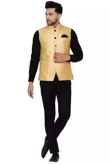 Gold plain banarasi nehru-jacket