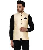 Beige plain banarasi nehru-jacket