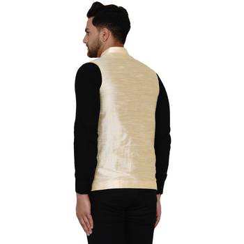 Beige plain banarasi nehru-jacket 4