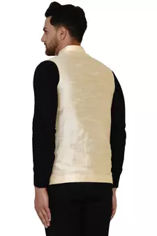 Beige plain banarasi nehru-jacket