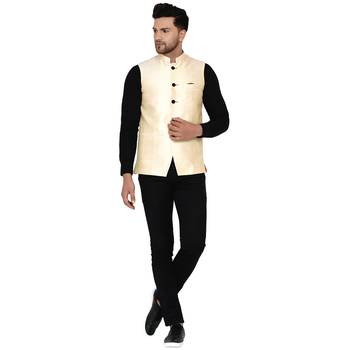 Beige plain banarasi nehru-jacket 5