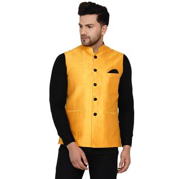 Yellow plain banarasi nehru-jacket 1