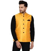 Yellow plain banarasi nehru-jacket