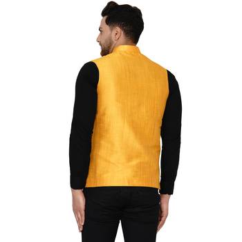 Yellow plain banarasi nehru-jacket 4